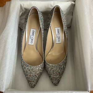 Jimmy Choo Silver Glitter Heels